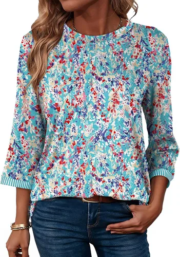 Vista 17 de Dokotoo - Camisas para mujer, ligeras, para verano, otoño, a la moda, manga 3/4, camisetas informales, blusas básicas Negro