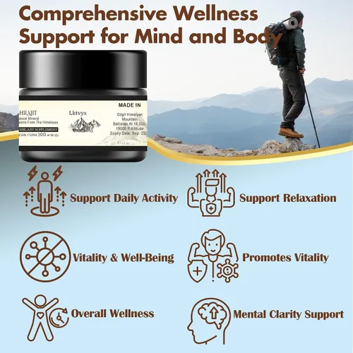 Vista 3 de Resina Shilajit de las montañas del Himalaya: 500 mg por porción, frasco de 1.06 oz, ácido fúlvico y más de 80 minerales naturales, suplemento