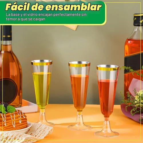 Vista 5 de Gerrii 300 copas de champán de plástico a granel, copas de champán desechables transparentes de 4.5 onzas, vasos de tostado con borde para boda