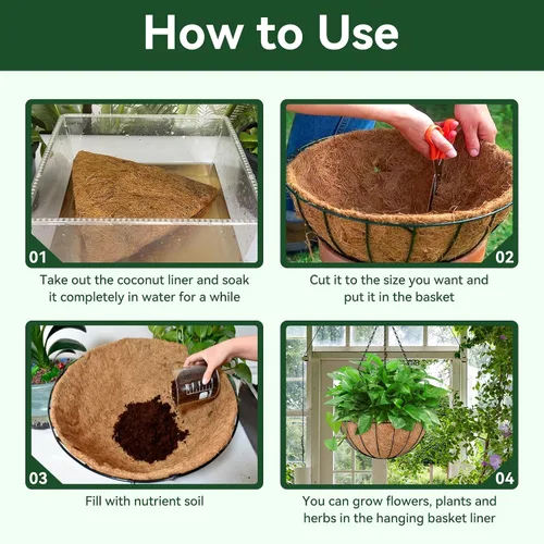 Vista 5 de ZeeDix Paquete de 3 forros de coco de 12 pulgadas para maceteros, revestimientos redondos para cestas colgantes 100% naturales, cesta de coco