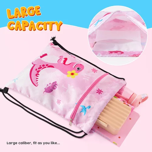 Vista 3 de WAWSAM Mochila con cordón - Bolsas con cordón para niños, bolsa de natación para la playa, Dinosaurio B, Dinosaurio B