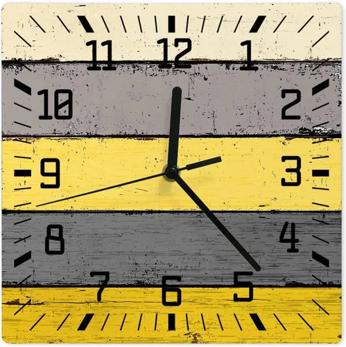Vista 10 de Aqua Wooden Wooden Wall Clock Silent Non Ticking, Grey Stripe Gradient Country Rustic Grain Square Wall Clocks Battery Operated, Decor Clock for