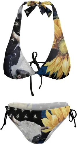 Vista 7 de Bikini Teens Sexy Flag Farm Sunflower Two Piece Wrap Adjustable Strap Tie String