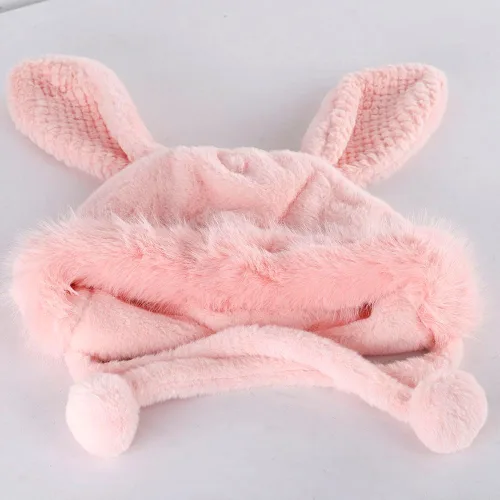 Vista 4 de Fauxfur Y2k - Gorro de conejo para mujer, gorro de invierno cálido con diseño de calavera y pompón, sombrero holgado