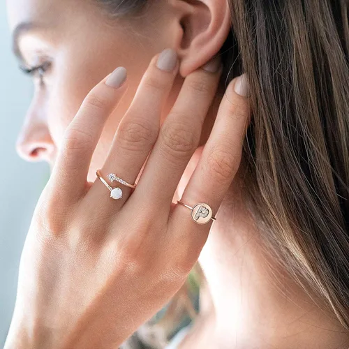 Vista 3 de PAVOI 14K Gold Plated Adjustable Created Opal Rings Stacking Rings Gold Rings for Women