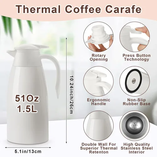Vista 2 de Norme 2 jarras térmicas de café de acero inoxidable aisladas para líquidos calientes, dispensador térmico de jarra con cepillos para mantener