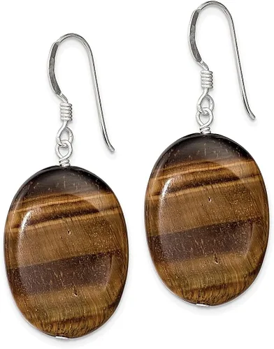 Vista 2 de Aretes colgantes ovalados de plata de ley 925 con forma de ojo de tigre, perlas de gota, piedra natural, concha, joyería fina para mujeres, regalos