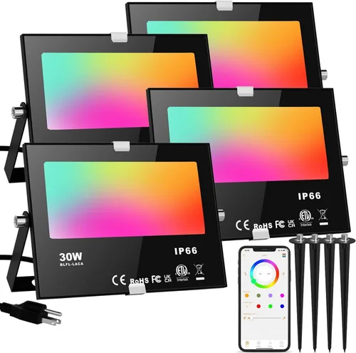Vista 9 de Luz de inundación del LED al aire libre 30W, color que cambia el RGB Negro