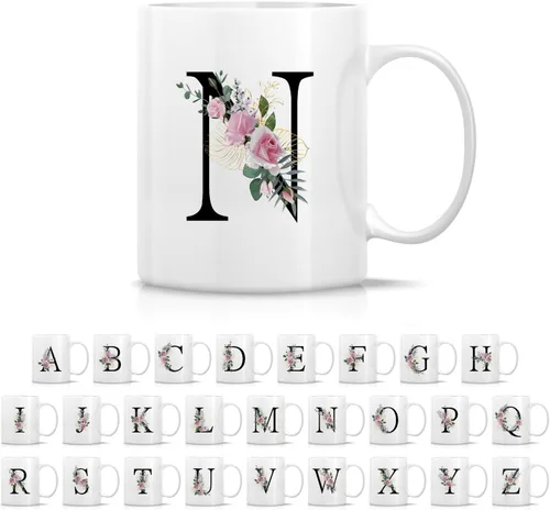 Vista 8 de Retreez Ramo botánico floral inicial A-Z con monograma, taza con monograma de cerámica de 11 onzas, regalo de agradecimiento de agradecimiento
