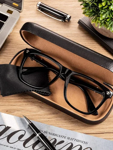 Vista 7 de Estuche rígido para lentes, 3 piezas, color negro, portátil, para gafas, tamaño de bolsillo, para hombres, mujeres y estudiantes, como se muestra