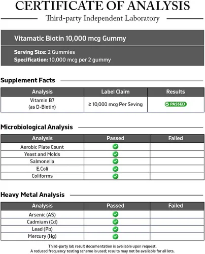 Vista 3 de Vitamatic Gomitas de biotina 10,000 mcg, 60 gomitas veganas, sabor a