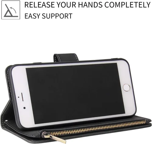 Vista 3 de UEEBAI - Cartera clásica de cuero sintético con cierre magnético, funda de iPhone con cierre