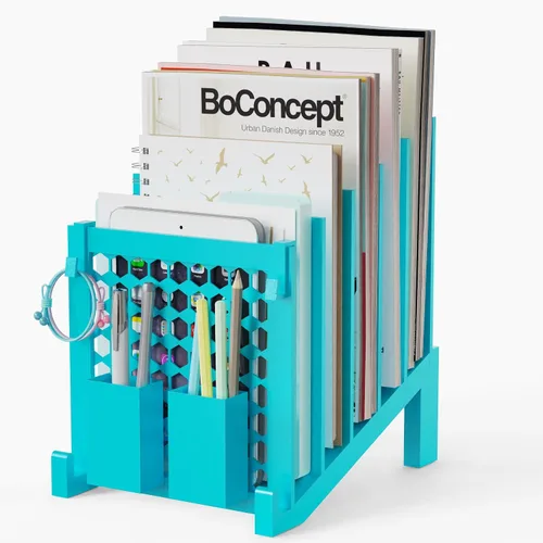 Vista 10 de Organizador de archivos para escritorio con caja de almacenamiento y gancho, organizador de archivos de escritorio inclinado con soporte vertical