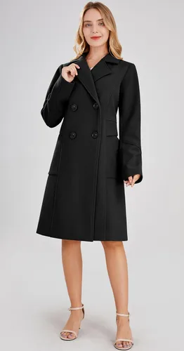 Vista 4 de Chouyatou - Abrigo esencial elegante de lana con doble solapa para mujer, largo medio