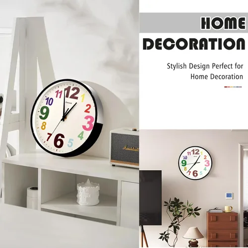 Vista 5 de Reloj de pared, 10 pulgadas, multicolor, silencioso, sin tictac, funciona con pilas, relojes de pared modernos para dormitorio, sala de estar