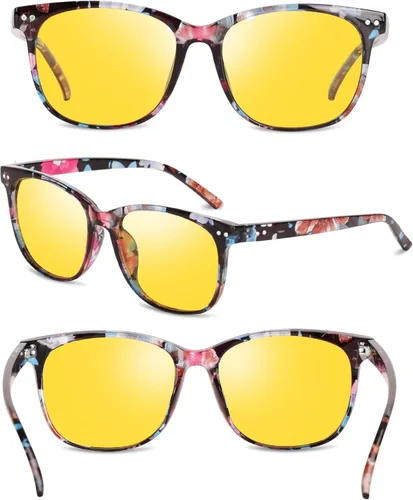 Vista 2 de Kelinln Gafas de conducción de visión nocturna polarizadas antirreflejos lentes tintados amarillos transparentes para mujeres y hombres