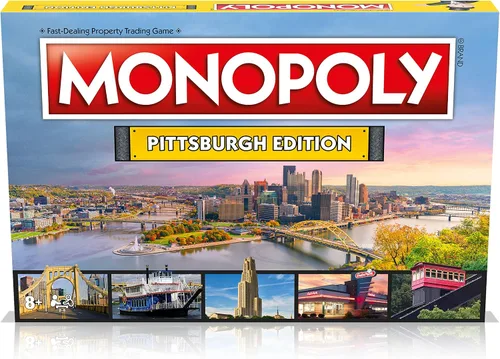 Vista 2 de Monopoly Juego de mesa Pittsburgh Edition: 2-6 jugadores, juegos de mesa familiares para niños y adultos, juegos de mesa para niños de 8 años