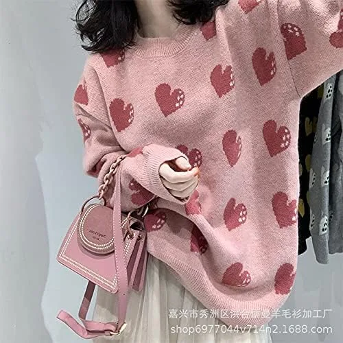 Vista 4 de Kawaii Clothes Love - Suéter largo para mujer, suéter de punto dulce para otoño