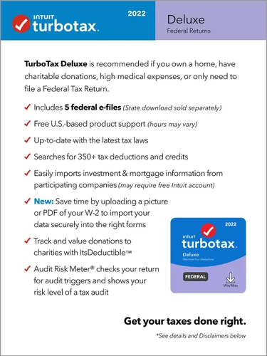 Vista 3 de TurboTax Deluxe 2022 Software fiscal de lujo, devolución de impuestos federales, [Exclusivo de Amazon] [Descarga de PC/MAC]