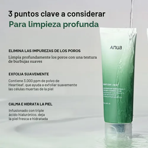 Vista 3 de Anua Dúo limpiador doble para limpieza facial: aceite limpiador de control de poros Heartleaf y espuma de limpieza profunda de poros de quercetinol