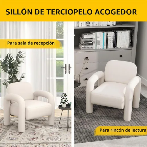 Vista 5 de Silla decorativa moderna, cómoda silla tapizada de terciopelo, acogedora silla individual de tocador, silla de barril copetudo, silla de lectura