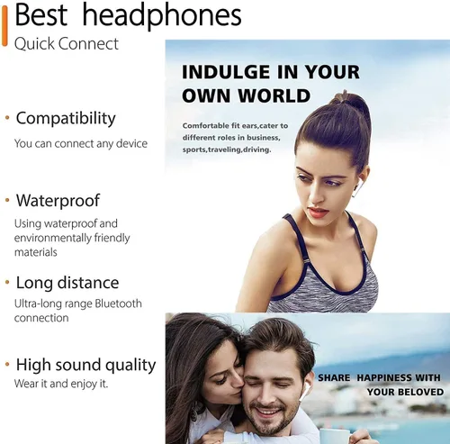 Vista 5 de Auriculares inalámbricos Bluetooth 36H Bluetooth 5.0 con funda de carga inalámbrica, IPX6 Auriculares intraurales impermeables con control táctil