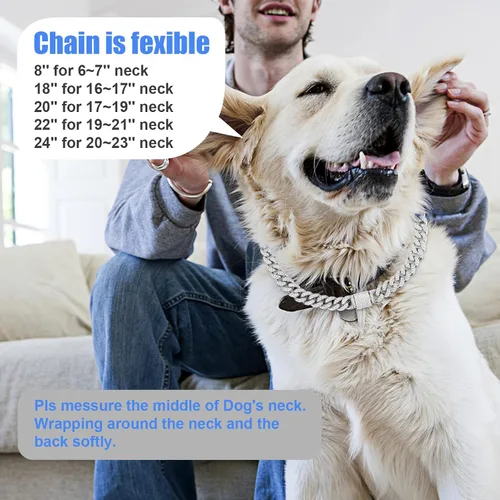 Vista 3 de Collar cubano de cadena para perro, collar de metal plateado para caminar con hebilla segura, collar de cristal cubano para mascotas, accesorios
