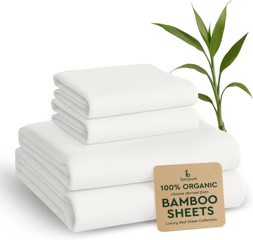 Vista 28 de BAMPURE Juego de sábanas tamaño Queen, 100% viscosa pura derivada de bambú, sábanas súper suaves y refrescantes para personas que duermen con calor