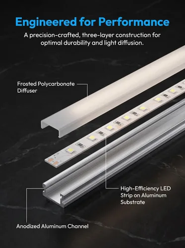 Vista 6 de Cefrank Barra de Luz para Estantería de Iluminación Bajo Armario - Listada UL - Bajo Perfil - Ahorro de Energía - Fría al Tacto - Blanco Cálido