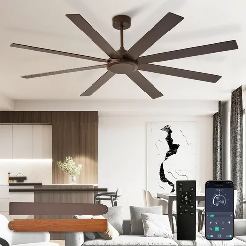 Vista 26 de Depuley Ventiladores de techo de 66" con luces: Ventilador de techo negro para interior/exterior para patios, sala de estar - 8 aspas Ventiladores
