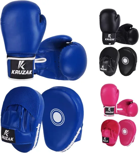 Vista 12 de Kruzak - Juego de guantes de boxeo y guantes de boxeo para kickboxing y Muay Thai MMA, kit de fitness con almohadillas de boxeo para artes marciales
