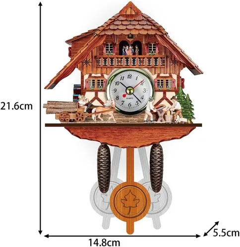 Vista 2 de ikasus Reloj de cuco de cuarzo, reloj de cuco de pared, reloj de chalet tradicional, reloj de péndulo de madera antigua, pantalla de hora, reloj