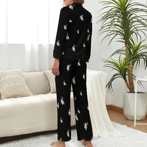 Vista 3 de BAIKUTOUAN Border Collie - Conjunto de pijama de manga larga con botones para mujer