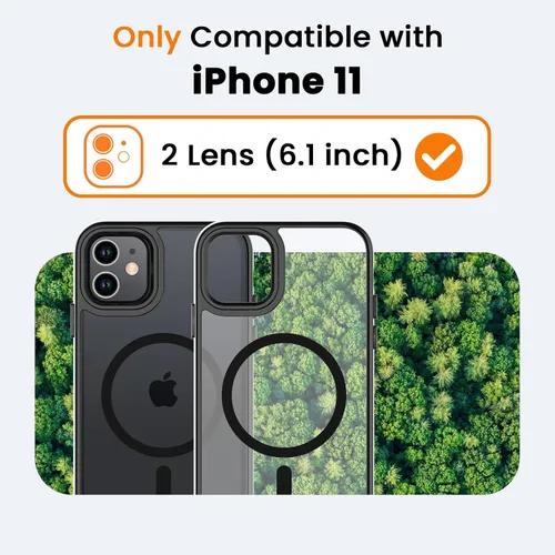 Vista 2 de Funda para iPhone 11 con protector de pantalla, compatible con MagSafe, ultra delgada, translúcida, mate, a prueba de golpes, color negro