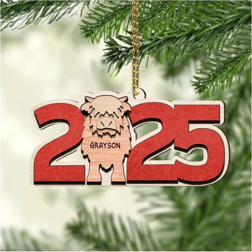 Vista 8 de Hyturtle Regalos de Adornos de Navidad Personalizados para Amantes de Vacas Highland - Adorno de Cerámica Navideño de Vaca Highland con Nombre