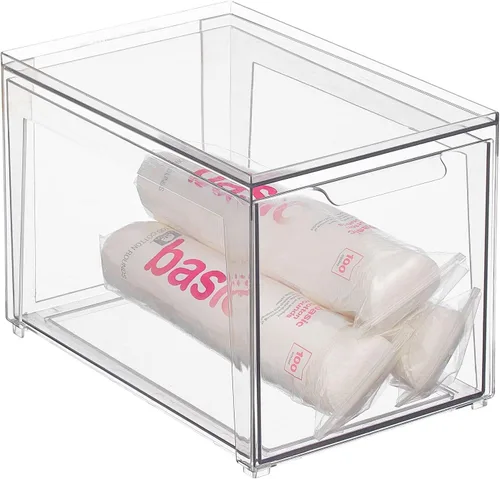 Vista 8 de mDesign - Contenedores organizadores de almacenamiento apilables de plástico para baño con cajón frontal extraíble para encimera de baño, tocador