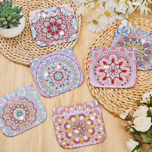 Vista 3 de Sanwuta Mandala DIY pintura diamante monedero titular bolsas de maquillaje a granel cosméticos cartera diamante pintura kits bolsillo