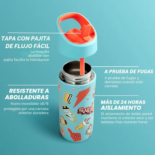 Vista 2 de Botella de agua Gatorade para niños Rookie Metal, de 12 onzas, botella de acero inoxidable, botella de doble pared con aislamiento, aislada al Azul