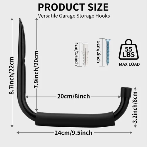 Vista 2 de Ganchos de almacenamiento de garaje y jardín, colgador de brazo jumbo resistente, ganchos de escalera de 9.5 pulgadas para sillas plegables