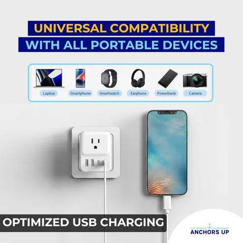 Vista 6 de Adaptador de viaje aprobado por la UE para cruceros - Extensor de enchufe múltiple 8 en 1 sin sobretensión con USB - Utilice la toma de corriente