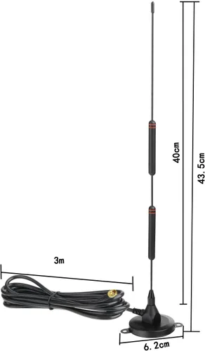 Vista 2 de Bingfu Alta ganancia 10dBi 0.14 oz LTE Base magnética celular MIMO SMA antena macho con cable RG58 compatible con 4G LTE Router CPE inalámbrico