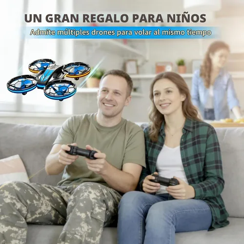 Vista 3 de Drones - Drone RC con auto flotante y modo sin cabeza, cuadricóptero con luz LED, hélice de protección completa, giros 3D, 3 baterías, control