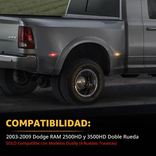 Vista 2 de Gempro Luces LED de marcador lateral para guardabarros doble para Dodge Ram 2500 3500 2003-2009, lámparas de marcación de rueda trasera doble ámbar