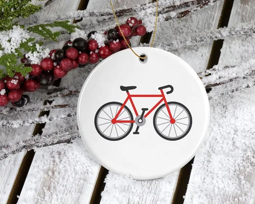 Vista 2 de Bicicleta – Ciclismo – Adorno de Navidad – Adorno de Navidad – Adorno de cerámica – Regalo para bicicleta ama para él, su esposa marido impreso