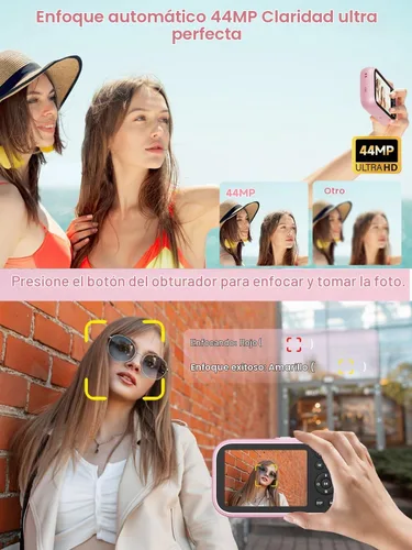 Vista 4 de Cámara digital, cámara digital compacta 4K de 48 MP con enfoque automático, cámara de apuntar y disparar con modo belleza, antivibración, tarjeta