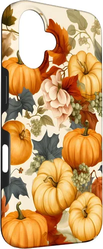 Vista 3 de Funda de estilo vintage para iPhone 16 con hojas de otoño y calabazas