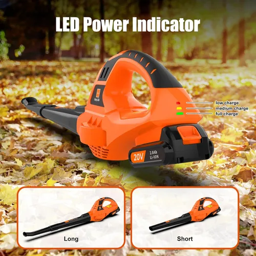 Vista 7 de Leisch Life Soplador de hojas inalámbrico, soplador de hojas eléctrico de mano de 21 V con 2 baterías de 2.0 Ah y cargador, soplador de hojas ligero