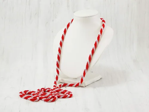 Vista 8 de HANDMADE 3 strand bohemian wrap necklace Extra long Original beaded lariat red white accessories