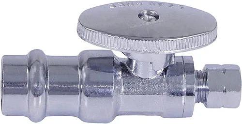 Vista 3 de Midline Valve 93325QS-NL-Q 1/4 Válvula de parada recta de prensa, prensa de 1/2" x 1/4" de diámetro exterior, latón cromado