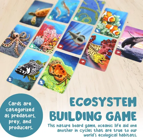 Vista 7 de Genius Games Paquete de ecosistema, ecosistema de arrecife de coral y sabana, un juego de cartas familiar sobre animales, sus hábitats